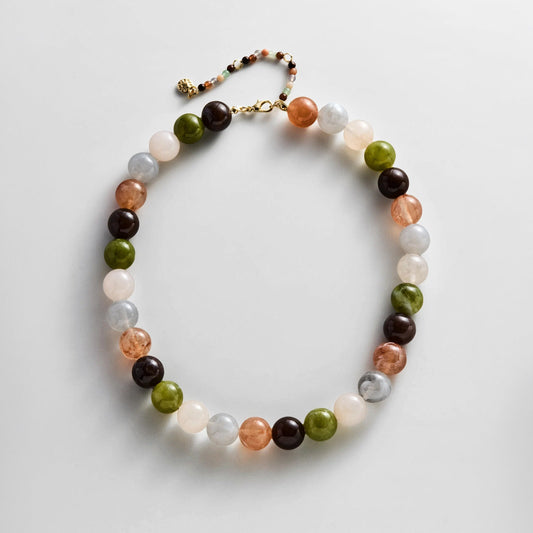 Lavisa Lightweight Earth Tone Beaded Necklace with 14mm resin beads