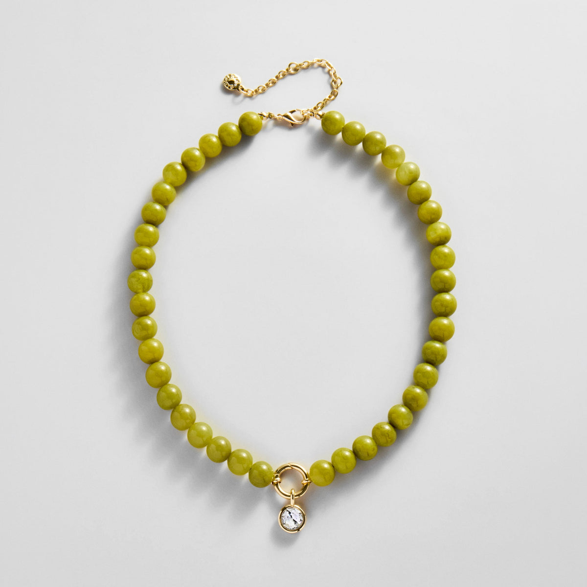 Lavisa olive beaded ring necklace with crystal charm
