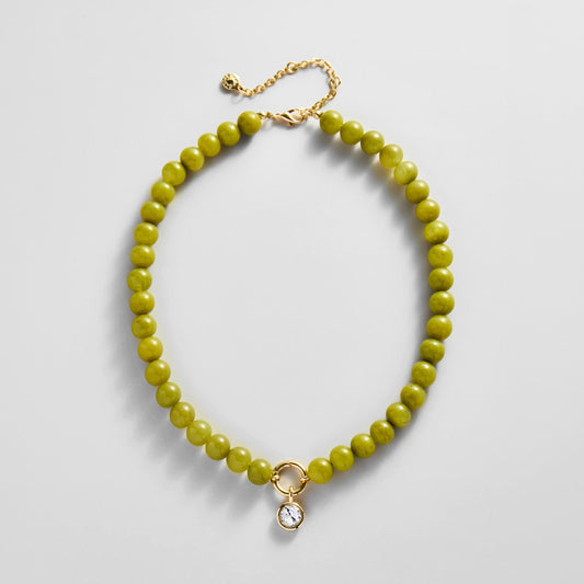 Lavisa olive beaded ring necklace with crystal charm