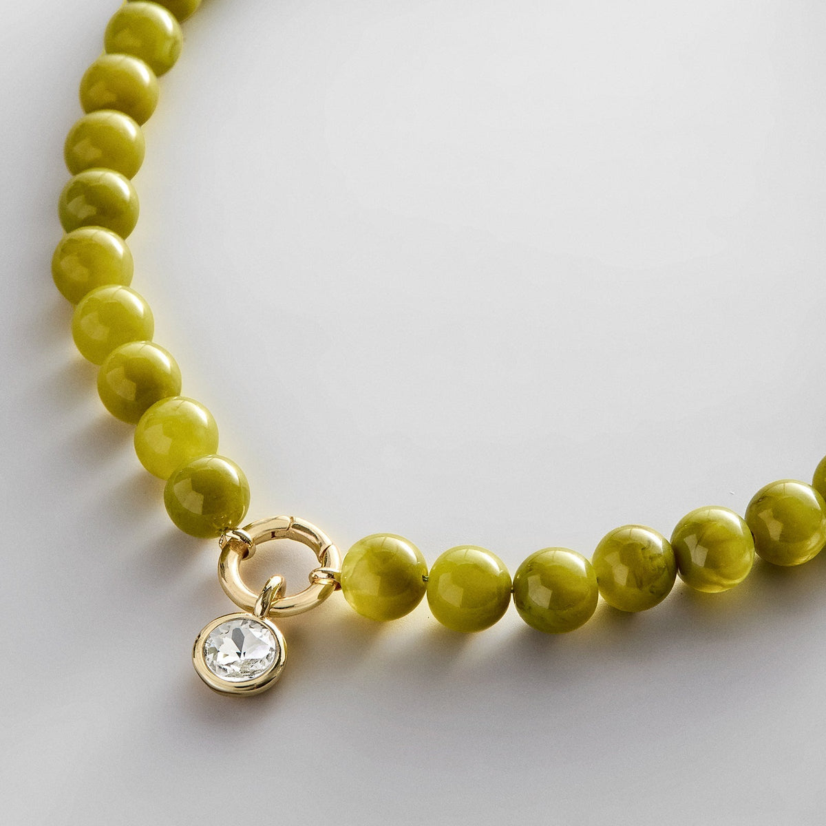 Lavisa - Olive Beaded Ring Necklace - Crystal Charm Jewelry - Clasp & Finish View