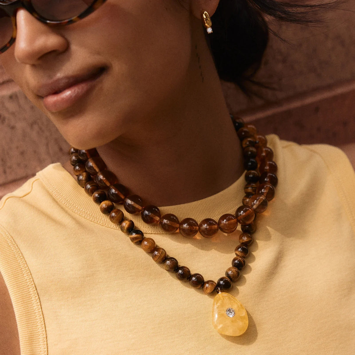 Lavisa - Semi-Precious Beaded Necklace - Crystal Gemstone Jewelry - Detail & Styling View