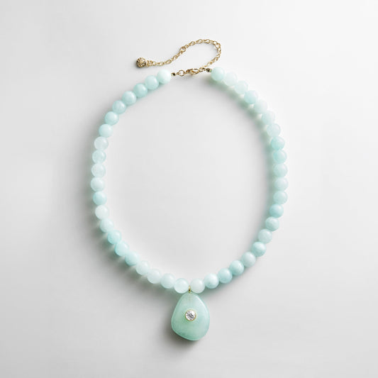Lavisa Turquoise and Jade Beaded Necklace with crystal pendant