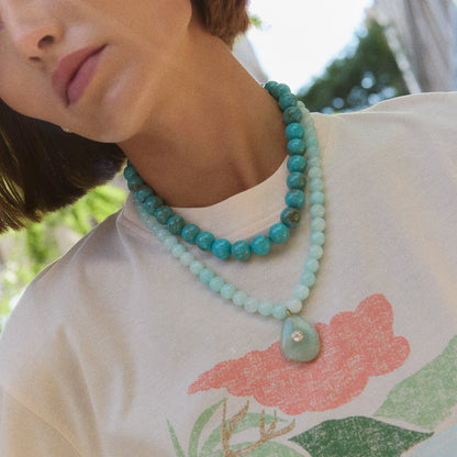 Lavisa - Turquoise and Jade Beaded Pendant Necklace - Detail & Styling View