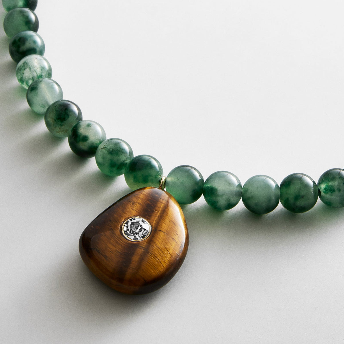 Lavisa - Semi-Precious Jade And Tiger Eye Necklace - On-Model & Scale View