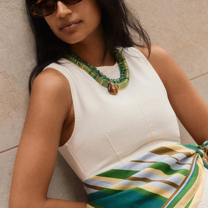 Lavisa - Semi-Precious Jade And Tiger Eye Necklace - Detail & Styling View