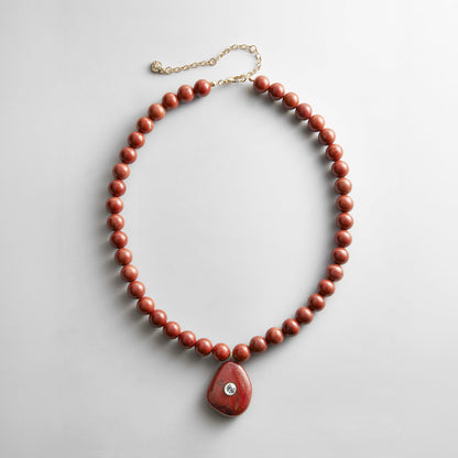 Lavisa red jasper semi-precious beaded necklace with crystal pendant