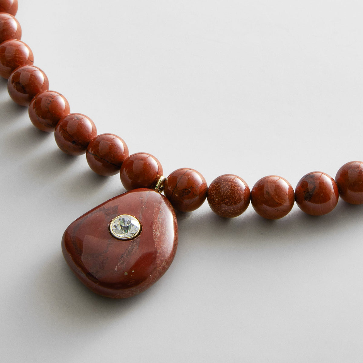Lavisa - Semi-Precious Beaded Necklace with Crystal Pendant - On-Model & Scale View