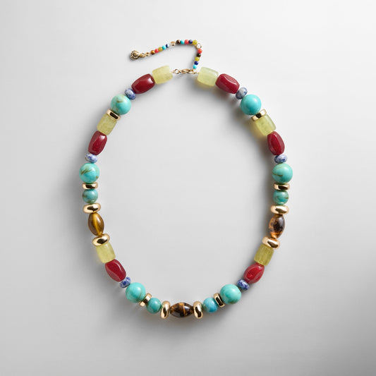 Lavisa multi-stone semi-precious beaded necklace with gold accents