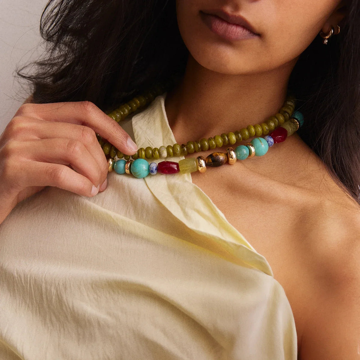 Lavisa - Multi-Stone Semi-Precious Beaded Necklace - Detail & Styling View