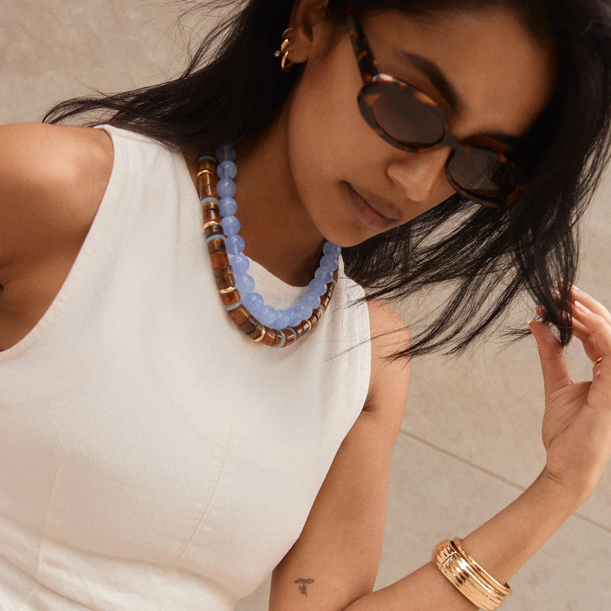 Lavisa - Rondelle Beaded Necklace - Detail & Styling View