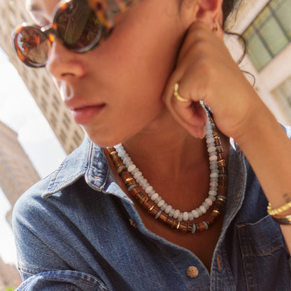 Lavisa - Rondelle Beaded Necklace - On-Model & Scale View