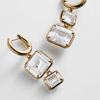 Lavisa - Bold Crystal Drop Earrings in Gold Bezel - On-Model & Scale View