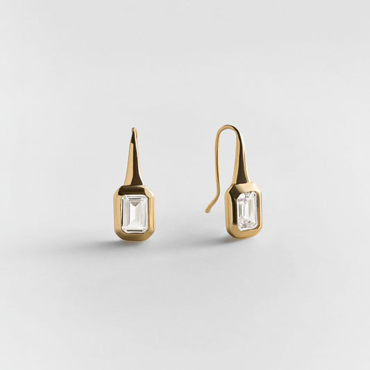 Lavisa gold emerald cut crystal drop earrings displayed cleanly