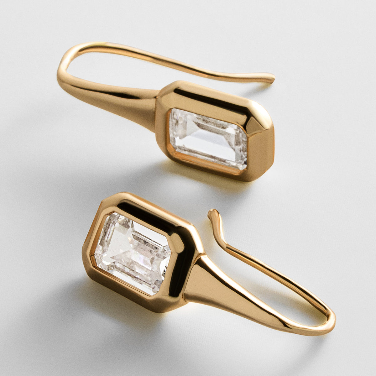 Lavisa - Emerald Cut Crystal Drop Fishhook Earrings - On-Model & Scale View