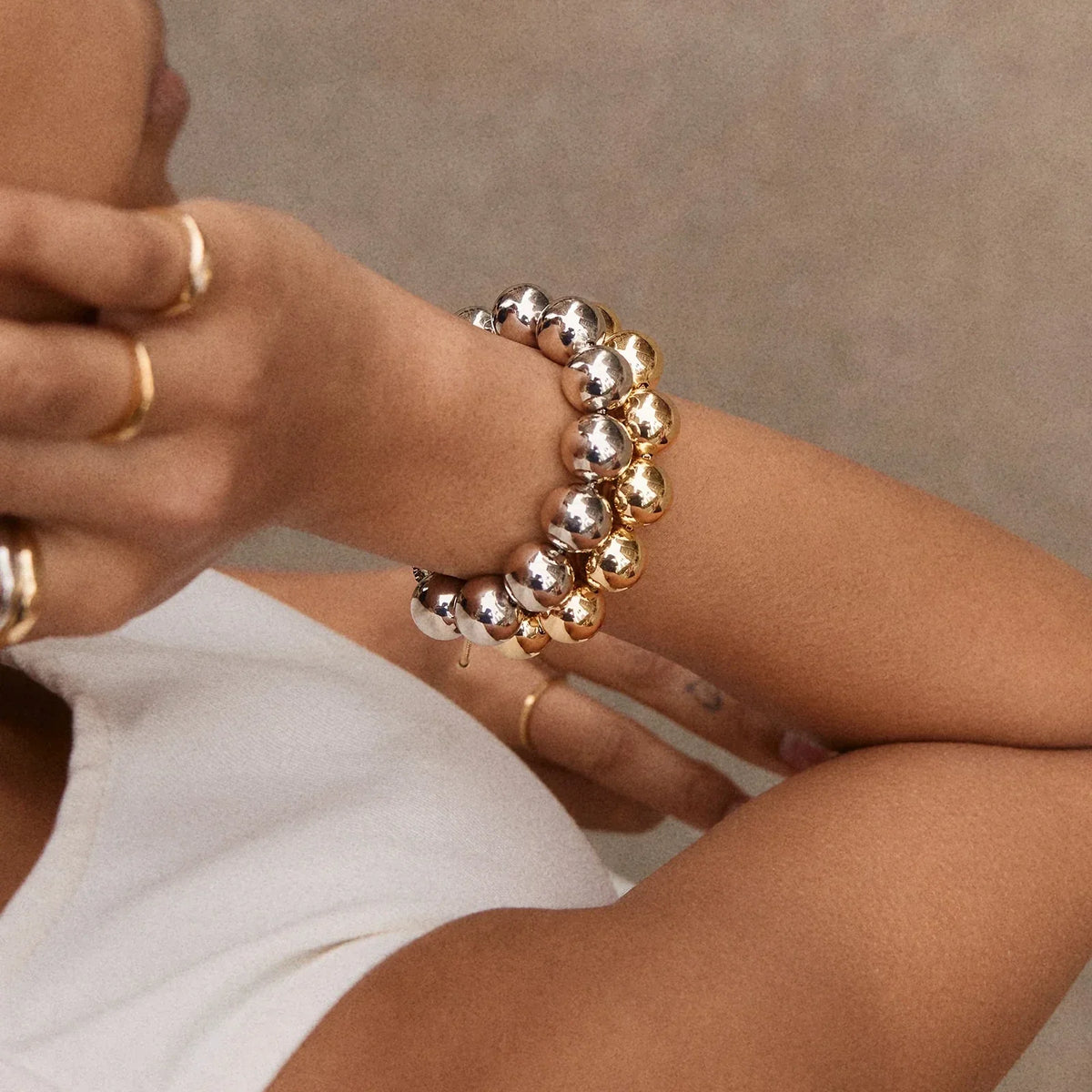 Lavisa - Beaded Charm Bracelet for Women Stackable Jewelry - Detail & Styling View