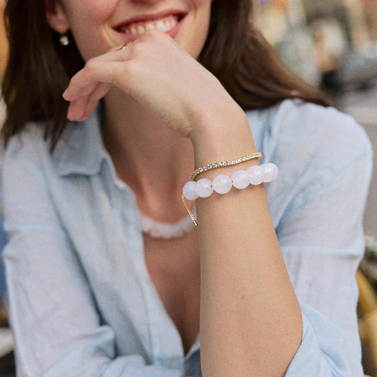 Lavisa - Ivory Beaded Chain Bracelet - Detail & Styling View