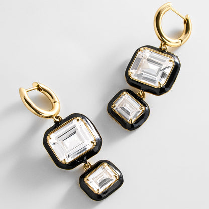 Lavisa - Crystal Drop Earrings with Enamel Bezel - On-Model & Scale View