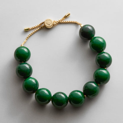 Lavisa dark green beaded chain bracelet with adjustable gold closure