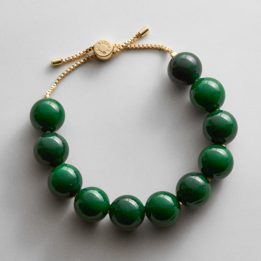 Lavisa dark green beaded chain bracelet with adjustable gold closure