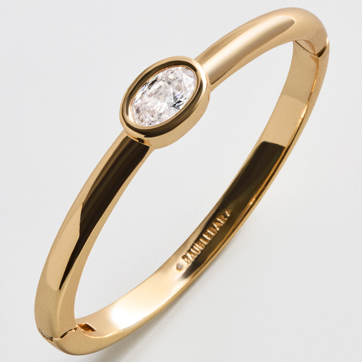 Lavisa Christine Hinge Bangle Bracelet in gold with round bezel crystal
