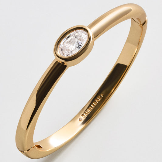 Lavisa Christine Hinge Bangle Bracelet in gold with round bezel crystal