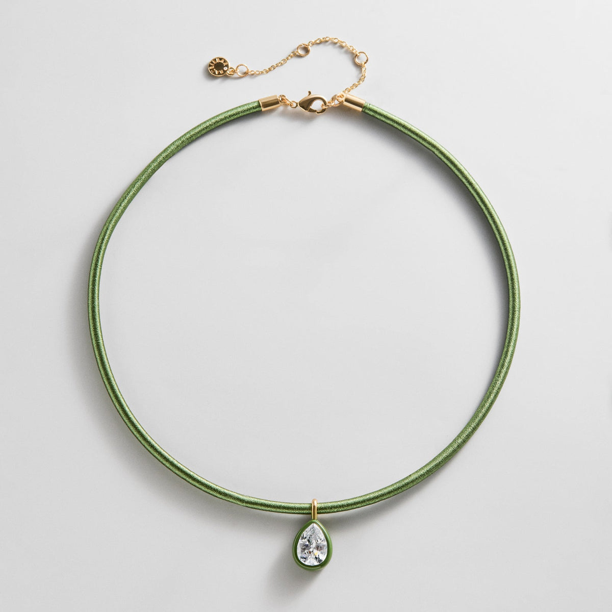 Lavisa Olive Green Crystal Collar Necklace with pear cut stone