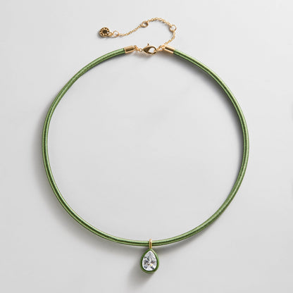 Lavisa Olive Green Crystal Collar Necklace with pear cut stone
