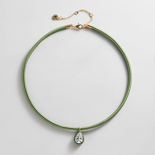 Lavisa Olive Green Crystal Collar Necklace with pear cut stone