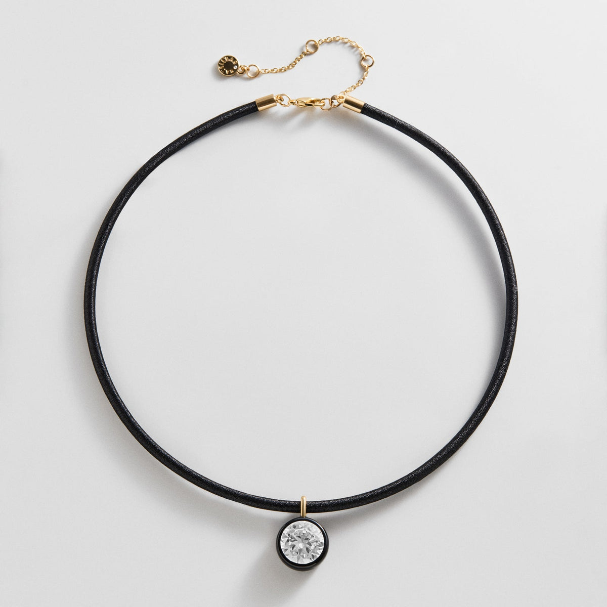 Lavisa jet black crystal collar necklace with thread-wrapped flexible band