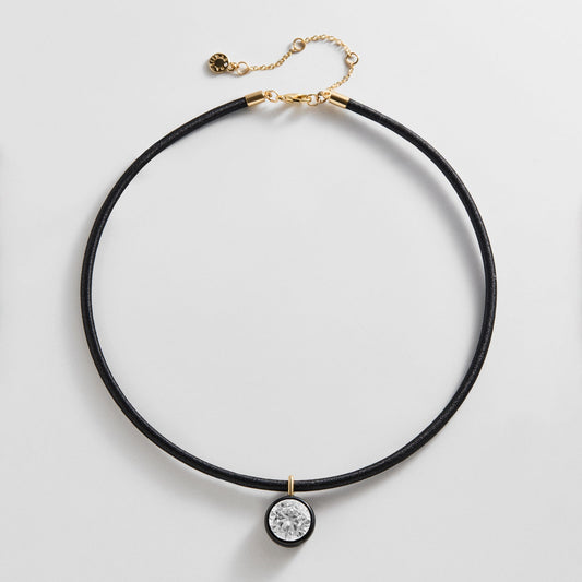 Lavisa jet black crystal collar necklace with thread-wrapped flexible band