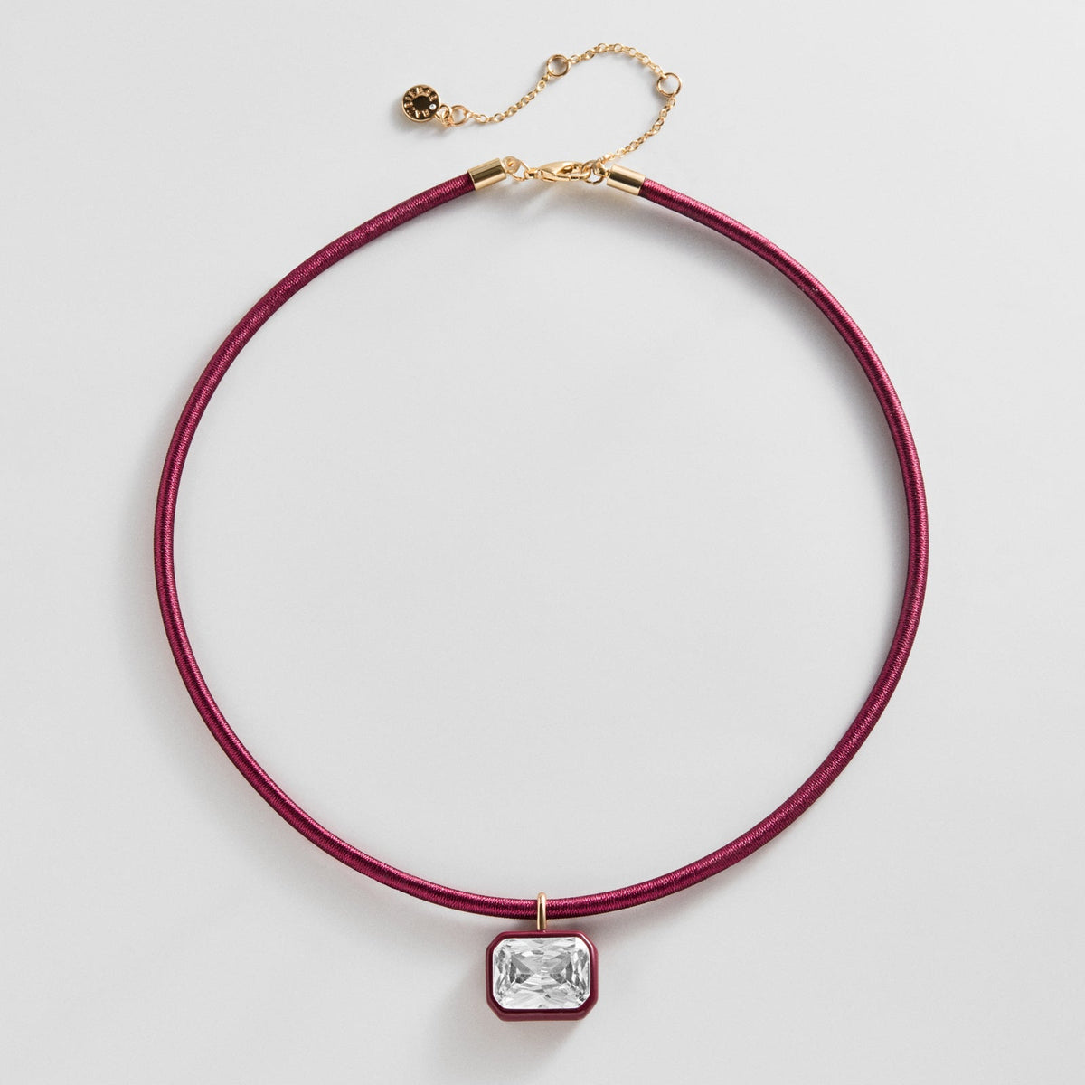 Lavisa crimson red thread-wrapped collar necklace with emerald-cut crystal