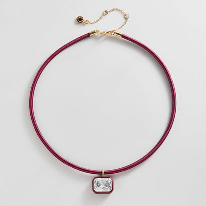 Lavisa crimson red thread-wrapped collar necklace with emerald-cut crystal