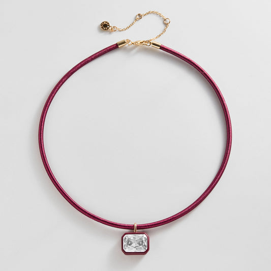 Lavisa crimson red thread-wrapped collar necklace with emerald-cut crystal