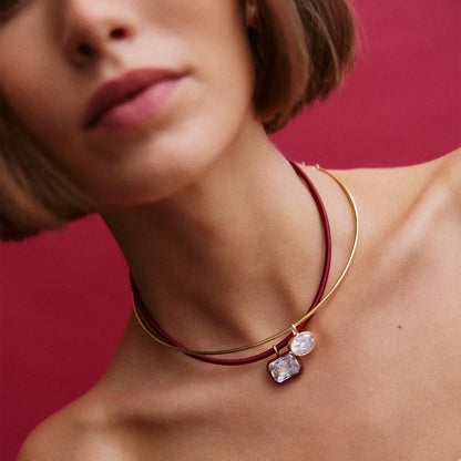 Lavisa - Crimson Crystal Collar Necklace - Detail & Styling View