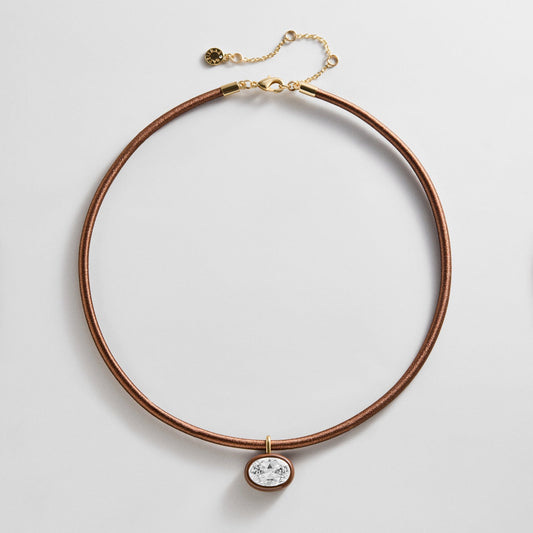 Lavisa chocolate brown thread-wrapped crystal collar necklace