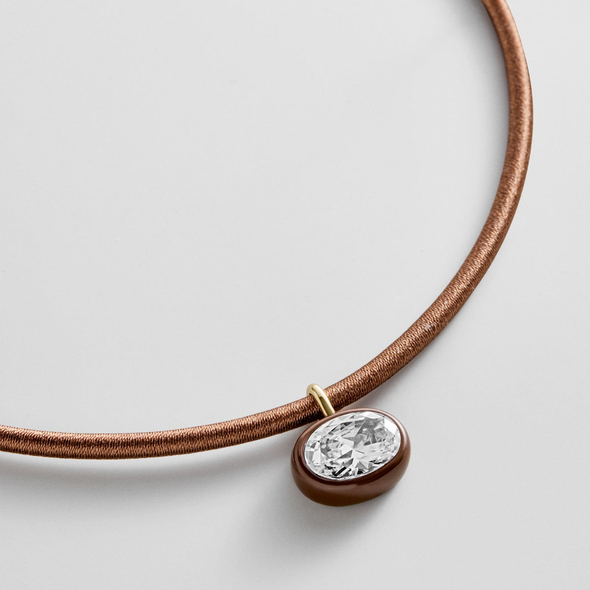 Lavisa - Chocolate Brown Thread-Wrapped Crystal Collar Necklace - On-Model & Scale View