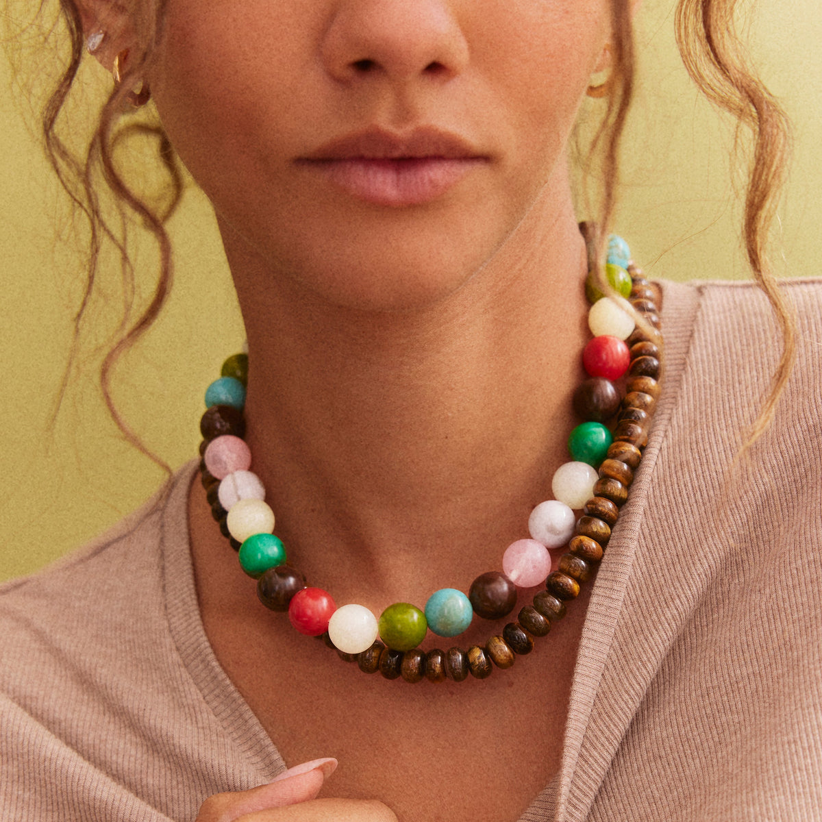 Lavisa - Multicolored Beaded Necklace with Extender - Detail & Styling View