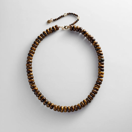 Lavisa tiger's eye semi-precious beaded necklace on display