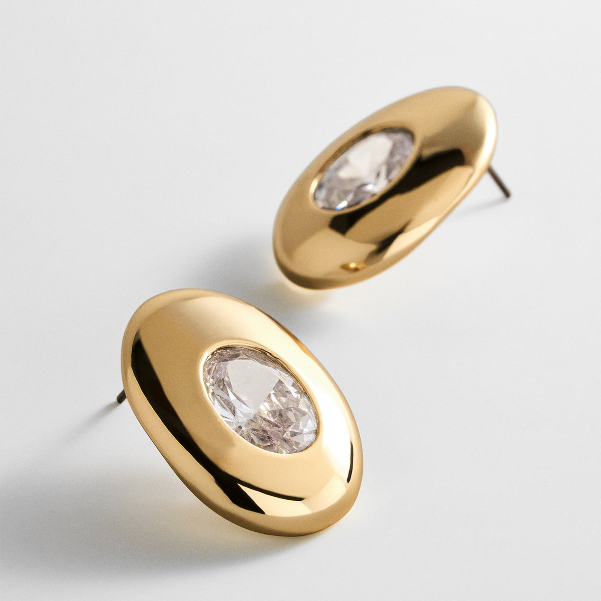 Lavisa - Gold Crystal Statement Stud Earrings - On-Model & Scale View