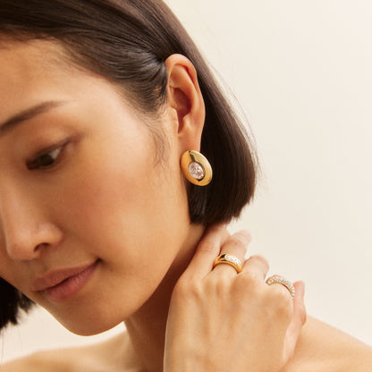 Lavisa - Gold Crystal Statement Stud Earrings - Detail & Styling View
