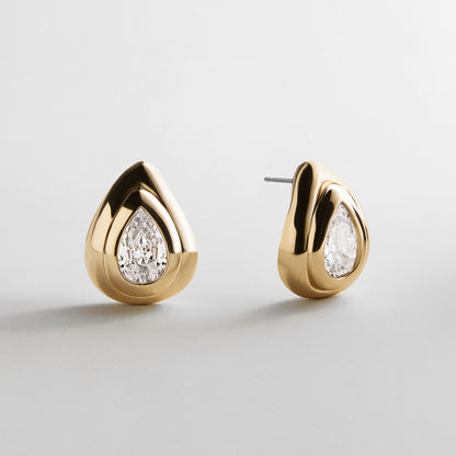 Lavisa Crystal Teardrop Gold Stud Earrings with etched details