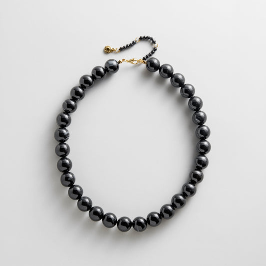 Lavisa Mini Beaded Layering Necklace with glossy dark resin beads