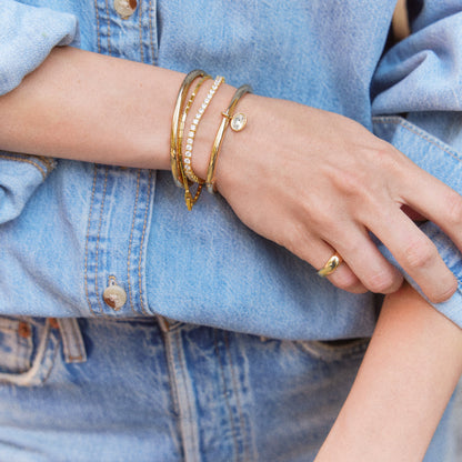 Lavisa - Gold Hinge Bangle Bracelet with Crystal Drop - Detail & Styling View