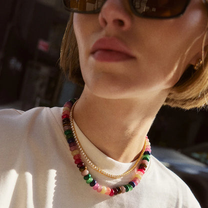 Lavisa - Multi Stone Beaded Layering Necklace - On-Model & Scale View