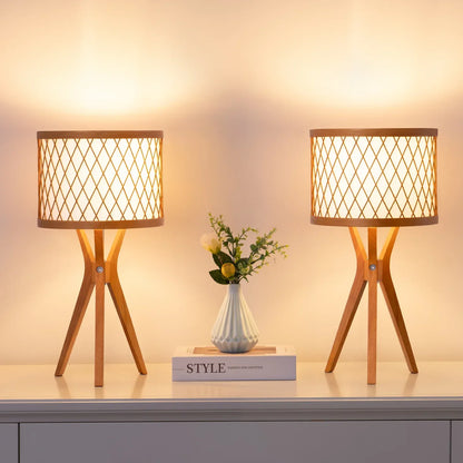 Lavisa - Natural Solid Wood Tripod Table Lamp Set