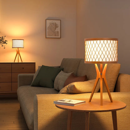 Lavisa - Natural Solid Wood Tripod Table Lamp Set