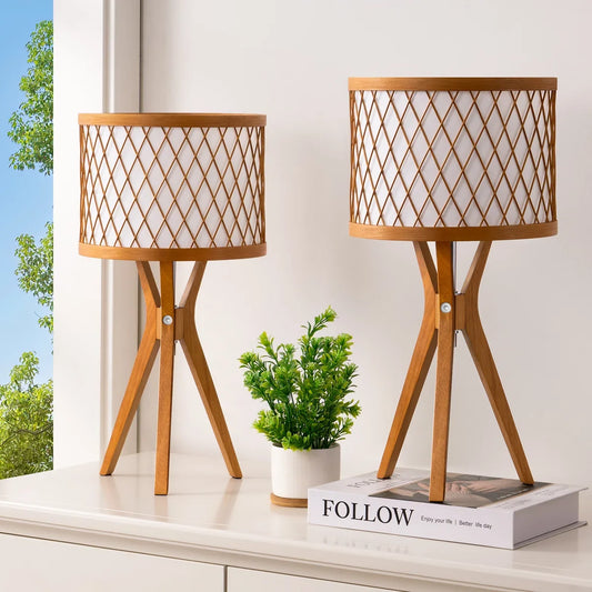 Lavisa - Natural Solid Wood Tripod Table Lamp Set