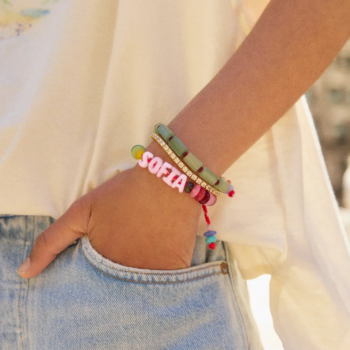 Lavisa - Waterproof Personalized Custom Letter Bracelet - On-Model & Scale View