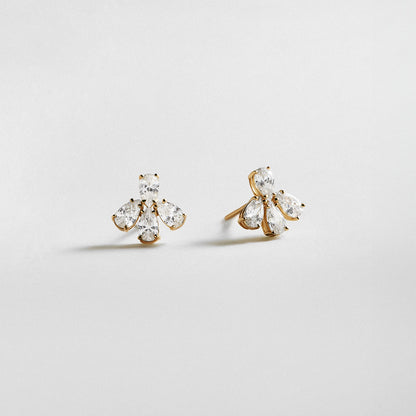 Lavisa 14K gold stud earrings with pear-cut cubic zirconia stones.