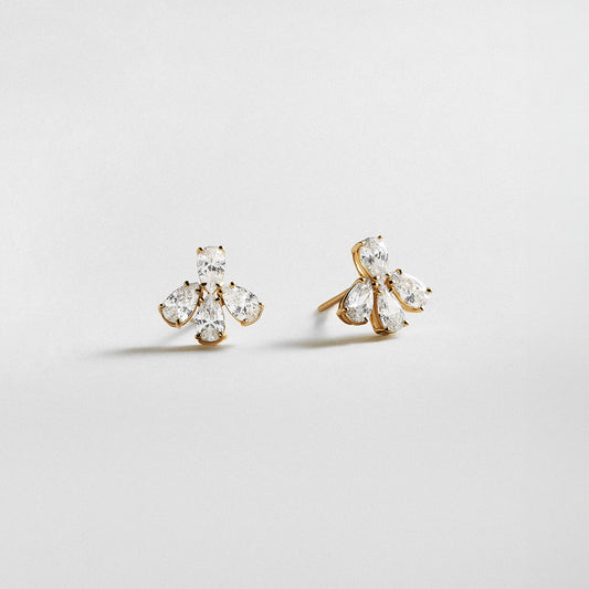 Lavisa 14K gold stud earrings with pear-cut cubic zirconia stones.
